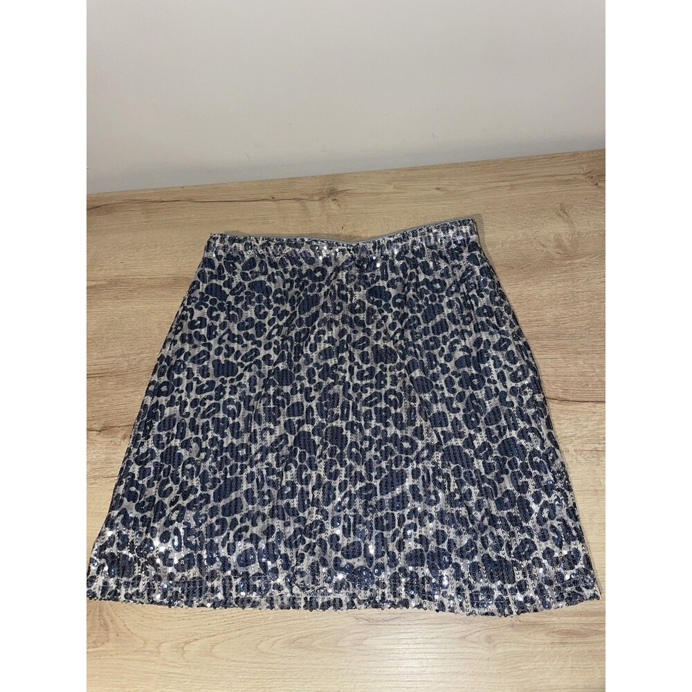Red Marine Prime RMP XL NWT Sequined Animal Print Mini Skirt Blue Silver Party